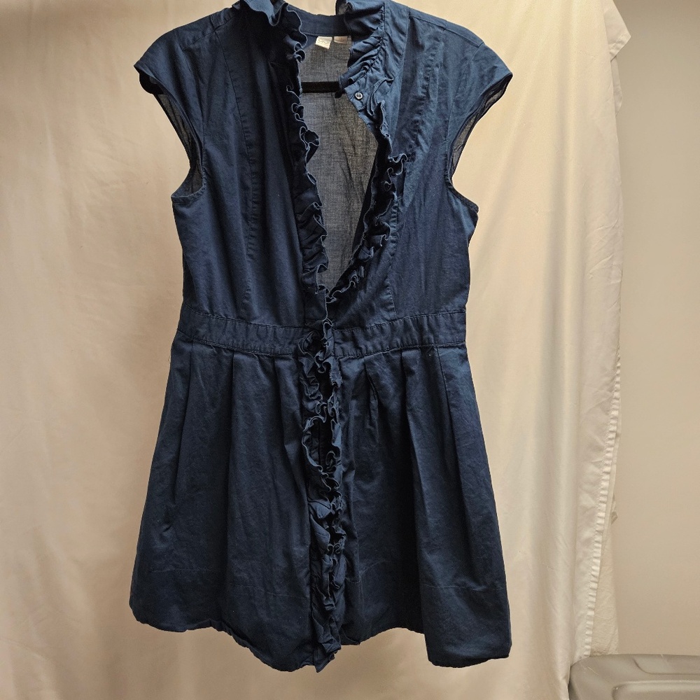 2for$20 blue button down shirt dress A-line navy 13 GO International